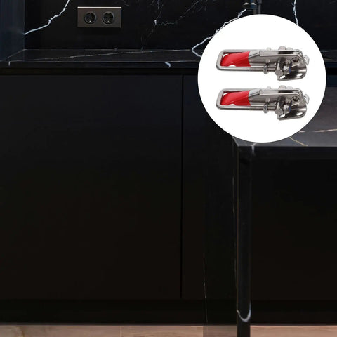 Beefy Heavy Duty Stainless Steel Toggle Clamp Latch With Adjustable Pull for cabinet use, shown on a black kitchen cabinet