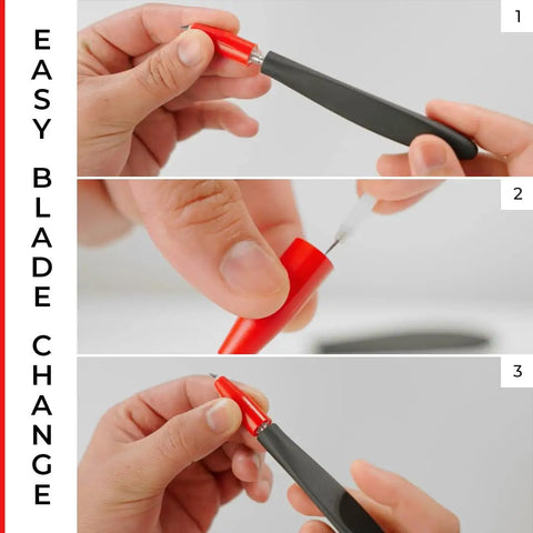 Steps to change blade on 360 Degree Swivel Blade Craft Knife With Dope Ergonomic Comfort Grip For Precise Detailing And Controlled Cuts.