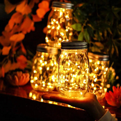 Glowing Solar Mason Jar Lid Lights With 30 Warm White LEDs, Waterproof Outdoor Fairy String Lights On 3.3 Ft Wire, No Jars Included