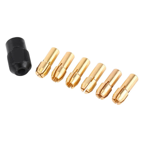 Six Piece Collet Chuck Sleeve Kit 1mm To 3.2mm Capacity With M8x0.75 Cap Fits Tools, brass sleeves and black cap
