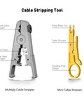 All In One Ethernet Crimp Tool Kit With Pass Through RJ45 Crimpers, Cable Tester, Wire Cutters And Pliers, Network Cable Stripper, Mini Cable Stripper shown