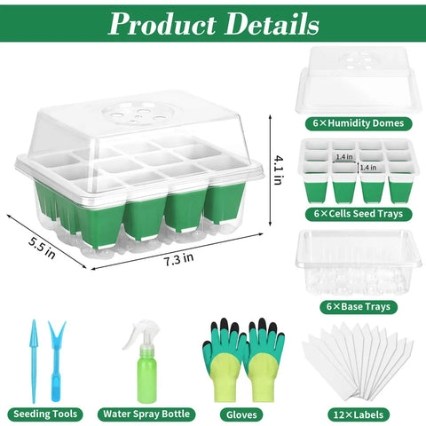 Six Pack Silicone Seed Starter Tray Kit With Reusable Cells And Humidity Adjustable Dome For Indoor Seed Germination Easy Watering And Transplanting Drainage Holes Lid And Tools