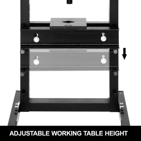 6-Ton Hydraulic Shop Press With Adjustable Working Table And H-Frame, illustrating the table adjustment mechanism, Black, 18.9x15.75x36.8"