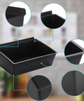 Close-up view of a large slatwall bin showing corners and edges, part of a set of 4 stackable bins for garage and workshop storage.