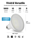 Six Pack PAR38 LED Flood Lights Waterproof Dimmable Bulbs 1800 Lumens 15W Equivalent 5000K Daylight E26 Wet Rated UL Listed
