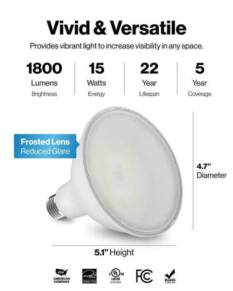 Six Pack PAR38 LED Flood Lights Waterproof Dimmable Bulbs 1800 Lumens 15W Equivalent 5000K Daylight E26 Wet Rated UL Listed