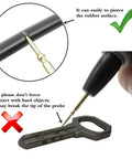 Ultra Sharp Multimeter Probe Leads Kit With Gold Plated Test Probes demonstrating piercing ability and caution against hard surfaces.