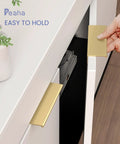 Hand gripping Twenty Five Pack Kitchen Cabinet Handles Three And Three Quarters Inch Matte Gold Pulls For Dresser Drawers Brushed Brass