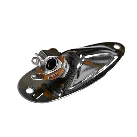 Premium Quality Boat Style Mono Guitar Input Jack Socket Plate Quarter Inch With Screws For Fender Stratocaster Strat Replacement Electric Guitar Parts Rock Solid Black Mount, chrome finish with quarter inch socket.