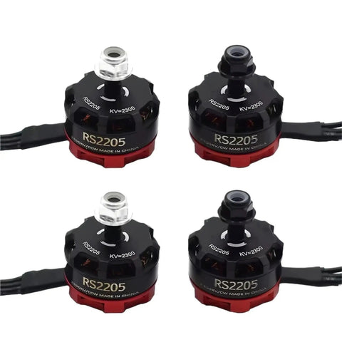 Four RS2205 2300KV CW CCW brushless FPV motors with 20A 30A ESC compatibility for 220mm 250mm quadcopter frames