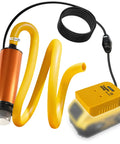 No Sweat Cordless Fluid Transfer Pump Tool Only Compatible With DeWalt 20V Tools Using Secure Adapter, orange pump and yellow hose.