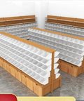 Heavy Duty Five Tier Steel Shelving Unit With Warm Wood Finish Double Sided Storage Rack showcasing spacious storage compartments.
