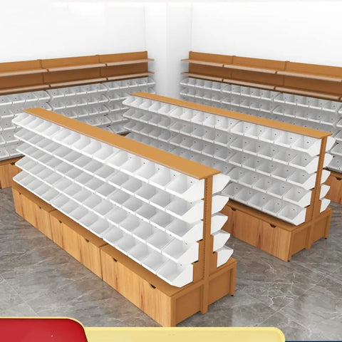 Heavy Duty Five Tier Steel Shelving Unit With Warm Wood Finish Double Sided Storage Rack showcasing spacious storage compartments.