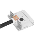 Pro Grade Aluminum Router Lift Kit With Buttery Smooth Rotating Insert Plate For Dead Nuts Accurate Woodworking Carving And Milling Zero Sweat Setup - top view of lift plate and attachment.