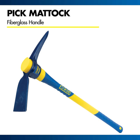 Heavy Duty 5-Pound Pick Mattock With 36-Inch Fiberglass Handle, Drop-Forged Heat-Treated Head For Breaking Hard Ground