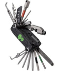 All In One 34 Function Folding Bike Repair Tool With Master Link Pliers Chain Breaker Torx Drivers Knife Tire Lever And Carry Case displayed open
