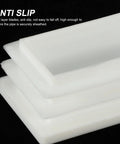 Close-up of White Plastic Chair Leg Plugs Set, 20 Pcs, showing anti-slip surface and square tubing caps design.