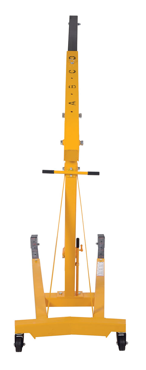 Front view of Heavy Duty Steel Engine Hoist With Telescoping Legs And Adjustable Boom Supporting 6000 Lb for garage lifting.