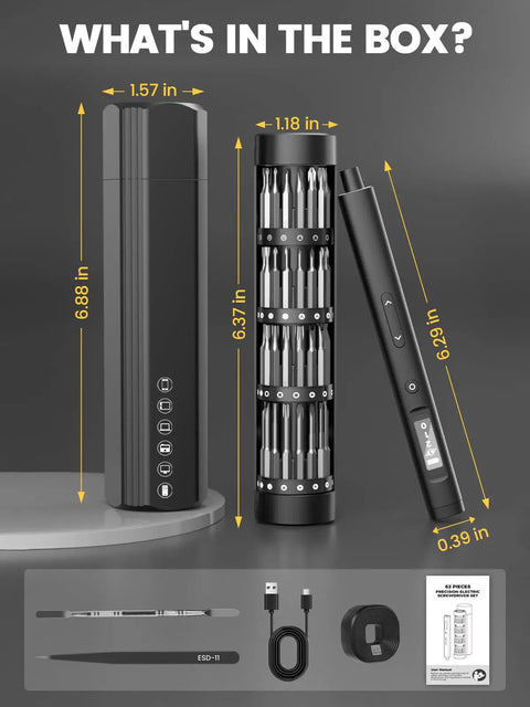 Mini Electric Screwdriver Set With 60 Precision Bits And Four Torque Settings Magnetic Case Repair Tool Kit contents