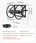 Wall Mounted Garden Hose Reel Holds 200 Feet Of 5/8 Inch Hose Heavy Duty Steel Outdoor Water Reel With Brass Fittings