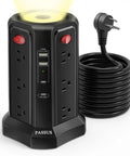 Long 16 Ft Surge Protector Power Strip Tower With PD 20W USB C Night Light Four USB Ports And Four Outlets Flat 45 Degree Plug
