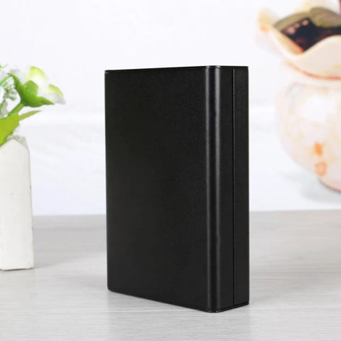 Heavy Duty 80x50x20mm Aluminum Electrical Project Case With Lightweight Metal Cover in black side view for DIY electronics.
