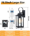 Large Outdoor Wall Lights Two Pack Matte Black With Clear Glass Modern Exterior Fixtures For Front Porch, size comparison with water bottles.