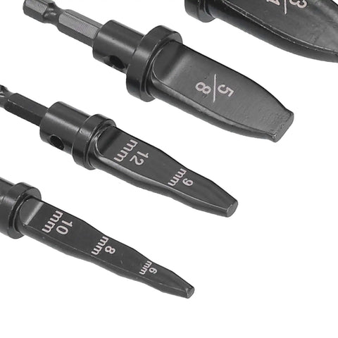Heavy Duty Copper Pipe Expander Set With Hex Handle And Seven Flaring Bits For Air Conditioner Repair High Speed Steel Expansion Tool 5/8 to 7/8 in flaring bits close-up.