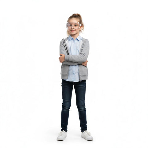 Child wearing Kids Safety Goggles 3 Pack With Lightweight Polycarbonate Lenses And PVC Frame Unisex Kid Friendly Eye Protection