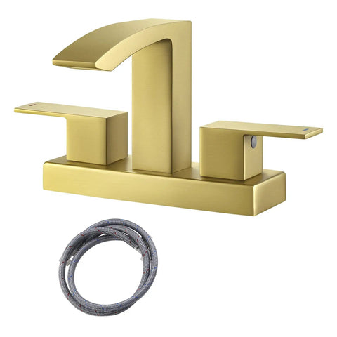 8 Inch Widespread Bathroom Faucet With Two Handles Matte Black Finish Dope Modern Look SUS304 Stainless Steel Waterfall Sink Faucet For 3 Hole Installation Rustproof Corrosion Resistant Durable Bath Vanity Accessory, gold faucet and hose.