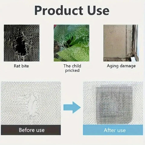 Heavy Duty Mosquito Mesh Repair Tape 2M Patch for Dorm Screens and Curtains used for fixing damaged mesh holes with rat bites and aging damage.