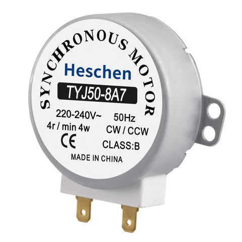 Top Notch Synchronous Motor 220V 50Hz 4 RPM CW CCW Replacement For Microwave Oven Turntable view of compact motor with specs.