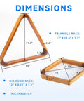 Two Tone Solid Wood Pool Ball Rack Triangle Or Diamond For 2 1/4 Inch Balls, Heavy Duty Billiard Rack dimensions illustration