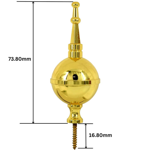 Polished Brass Ball and Spire Finial for Grandfather and Grandmother Longcase Clocks Replacement Topper, 73.80mm height