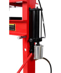 Professional Grade 30 Ton Air Hydraulic Shop Press With Precision Gauge and Adjustable H Frame Design showing hydraulic cylinder elements.