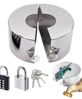 Dual Lock Outdoor Faucet Lock Kit With 2 Padlocks, stainless steel lock for hose bib, gate valve, includes keys and faucet image.