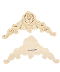 Premium Wood Carved Appliques And Onlays Four Piece Set Of Unpainted Rose Corner Decals detailed view of rose design applique