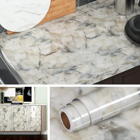Blue Marble Waterproof Countertop Contact Paper 24x197 Inch Peel And Stick Vinyl Wrap for kitchen and bathroom surfaces.