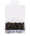 Top Shelf Copper Wire Rope Tube Connectors For Serious Angler Leader Rigging Saltwater Trolling And Bottom Fishing Crimp Sleeves in a clear box.