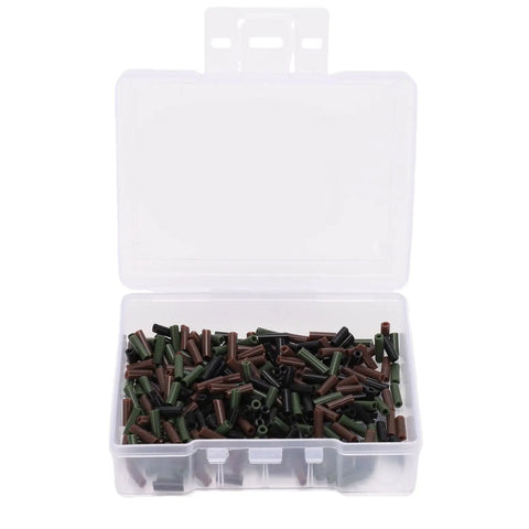Top Shelf Copper Wire Rope Tube Connectors For Serious Angler Leader Rigging Saltwater Trolling And Bottom Fishing Crimp Sleeves in a clear box.