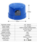 Dimensions and specifications of the Outdoor Dusk To Dawn Photocell Sensor Receptacle Set with Base Twist Lock for LED Lighting.