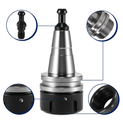 Pro Grade ISO30 ER32 Collet Chuck G2.5 Balanced Tool Holder 30000Rpm High Speed Milling Lathe Adapter close-up with pull stud.