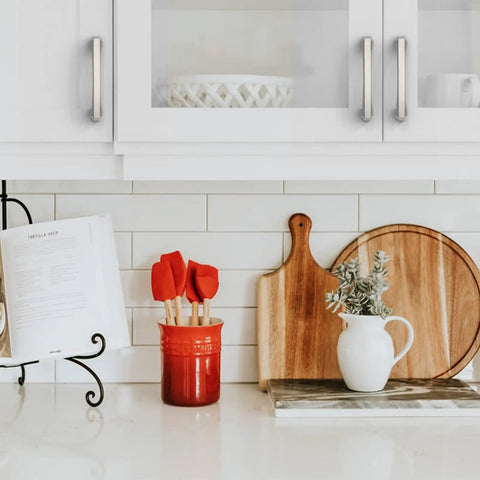 Rock Solid 3 Inch Brushed Satin Nickel Kitchen Cabinet Handles 10 Pack on modern kitchen cabinets with décor items.