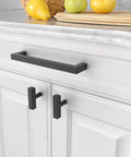10 Pack Matte Black 7 Inch Cabinet Handles Stainless Steel Drawer Pulls For Kitchen Cabinets Bathrooms Cupboards And Dressers 178mm Hole Centers Easy Installation Durable Hardware installed on white kitchen cabinet