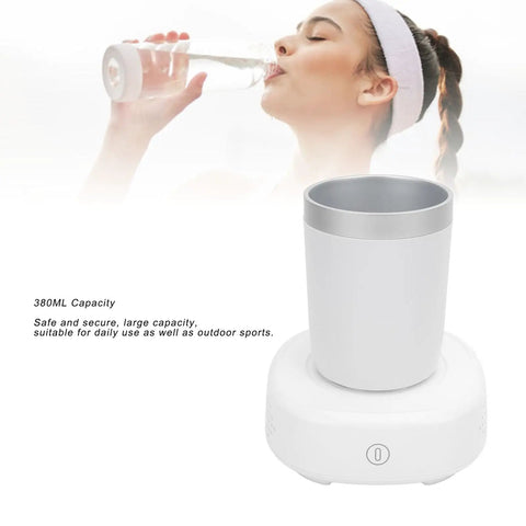 Game Changing Smart Temperature Control Coffee Mug With Blast Cooling And Rapid Heating 380 ML Capacity shown with user drinking water.