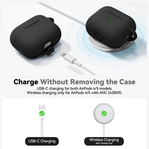 Crystal Clear Slim Protective Case For AirPods 4 And 5 Usb-C Versions 2024 Plus 2026, showing USB-C and wireless charging options.