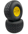 Set Of Two 20x10.00-8 Lawn Mower Wheels With Tire And Rim On Three Quarter Inch Axle Hub, Yellow Rim, Four Ply Tire, Ready To Roll