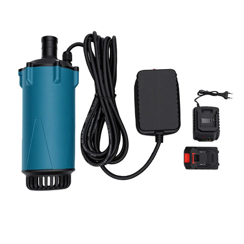 Heavy Duty 21V Cordless Submersible Sump Pump For Basement Floods And Garden Drains, includes battery and charger.
