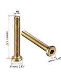 M6x45mm Furniture Bolt Hex Socket Round Head Zinc Plated 10 Pack For Cabinets And Woodwork, 4mm Hex Key Fit, 1mm Thread Pitch