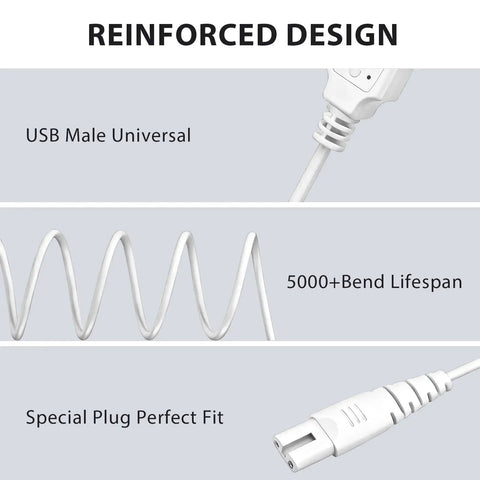 Reinforced design of Water Flosser Charger Replacement Cord for Universal Oral Irrigator 4Ft 120Cm White Works With COSLUS Nicwell